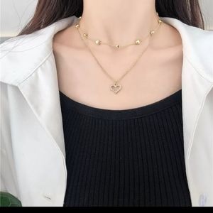 Gemstone heart Dual Double Necklace Chain Link